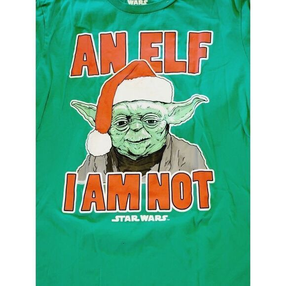 Star Wars "An Elf I Am Not" L Men's T-Shirt Yoda Ugly Christmas Green Red Lg - Picture 3 of 5